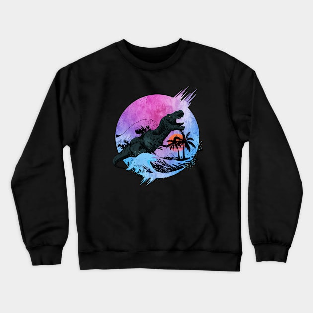 T-rex Waves Crewneck Sweatshirt by pilipsjanuariusDesign